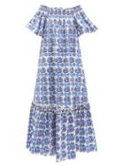 La Doublej - Capalbio Tile-print Cotton Maxi Dress - Womens - Blue White