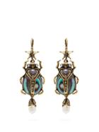 Matchesfashion.com Alexander Mcqueen - Crystal And Pearl Embellished Beetle Earrings - Womens - Blue