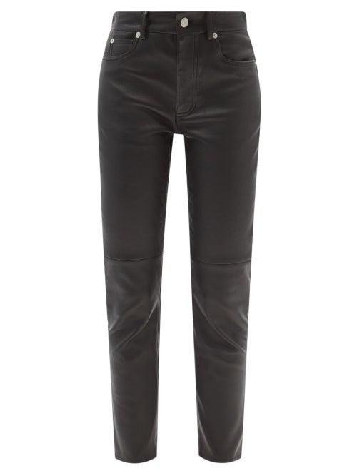 Alexander Mcqueen - Mid-rise Leather Slim-leg Trousers - Womens - Black