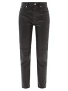 Alexander Mcqueen - Mid-rise Leather Slim-leg Trousers - Womens - Black