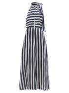 Matchesfashion.com Odyssee - Beau Striped Chiffon Maxi Dress - Womens - Navy