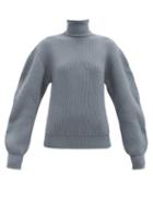 Matchesfashion.com Jil Sander - Roll-neck Ribbed Wool Sweater - Womens - Blue