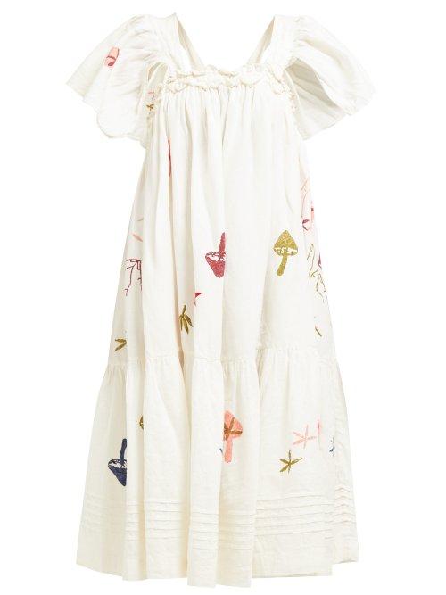 Matchesfashion.com Story Mfg - Aida Embroidered Linen Blend Dress - Womens - White Multi