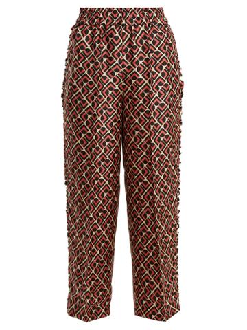 La Doublej Editions Geometric-print Silk Trousers