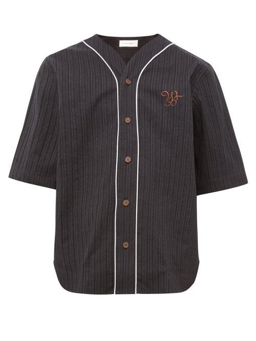 Matchesfashion.com Wales Bonner - Monogram Embroidered Striped Wool Blend Shirt - Mens - Black Grey