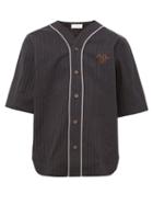 Matchesfashion.com Wales Bonner - Monogram Embroidered Striped Wool Blend Shirt - Mens - Black Grey