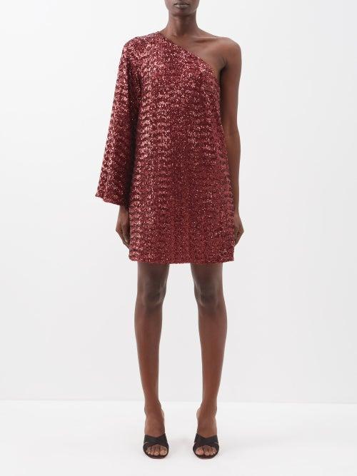 Borgo De Nor - Vida One-shouldered Sequinned Mini Dress - Womens - Burgundy