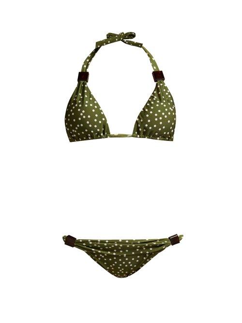 Matchesfashion.com Adriana Degreas - Mille Punti Polka Dot Print Bikini - Womens - Green White