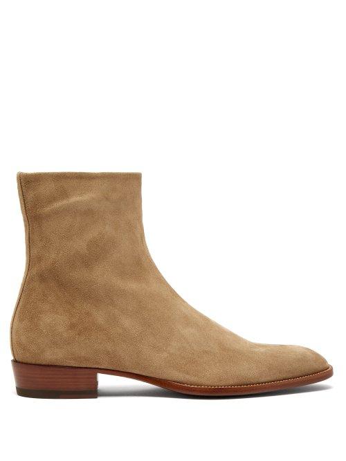 Matchesfashion.com Saint Laurent - Wyatt Suede Ankle Boots - Mens - Beige