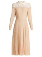 Fendi Detachable-collar Pleated-silk Midi Dress