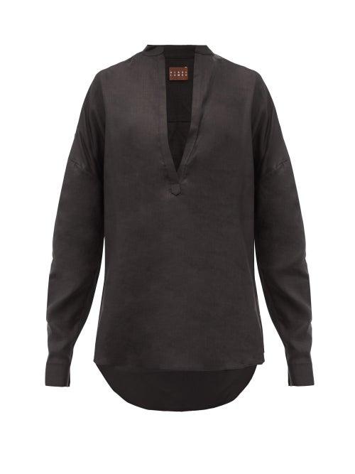 Matchesfashion.com Albus Lumen - Alois V-neck Linen Shirt - Womens - Black