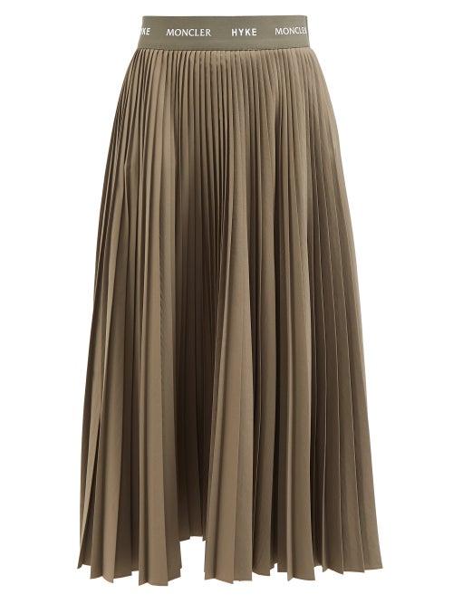 4 Moncler Hyke - Logo-print Pleated Midi Skirt - Womens - Dark Beige