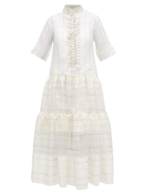 Matchesfashion.com Lee Mathews - Sandy Ruffled Checked Silk-organza Shirt Dress - Womens - White