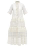 Matchesfashion.com Lee Mathews - Sandy Ruffled Checked Silk-organza Shirt Dress - Womens - White