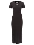 Marine Serre - Crescent Moon Ribbed Organic-cotton Dress - Womens - Black
