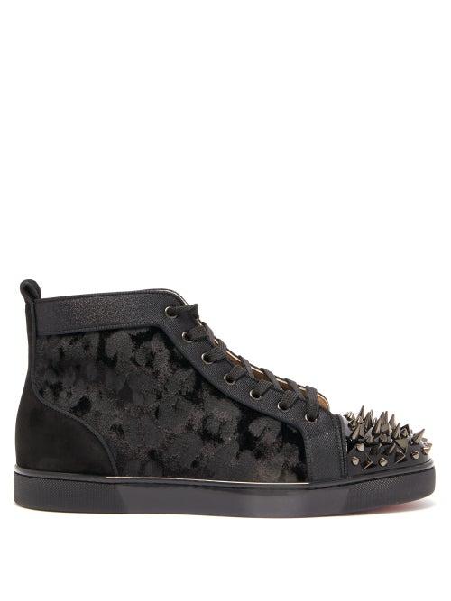 Matchesfashion.com Christian Louboutin - Lou Spike Embellished Suede High Top Trainers - Mens - Black