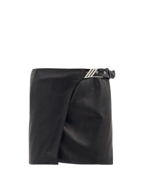 Matchesfashion.com The Attico - Logo-buckle Leather Mini Skirt - Womens - Black