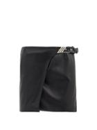 Matchesfashion.com The Attico - Logo-buckle Leather Mini Skirt - Womens - Black