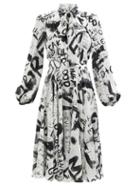 Dolce & Gabbana - Graffiti-print Silk-twill Midi Dress - Womens - Black White