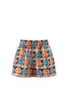 La Doublej - Shell-print Elasticated-waist Silk Shorts - Womens - Multi