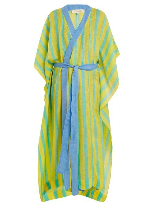 Matchesfashion.com Diane Von Furstenberg - Striped Linen Blend Wrap Kaftan - Womens - Green Multi