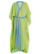 Matchesfashion.com Diane Von Furstenberg - Striped Linen Blend Wrap Kaftan - Womens - Green Multi