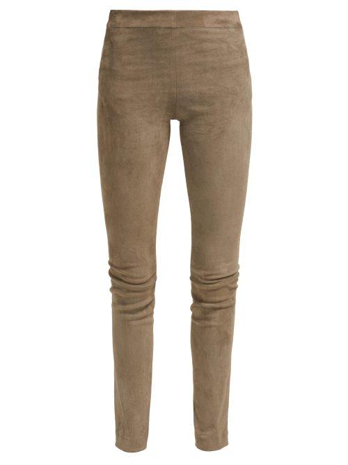 Matchesfashion.com The Row - Moto Suede Trousers - Womens - Dark Grey