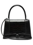 Matchesfashion.com Balenciaga - Hourglass Medium Crocodile Embossed Leather Bag - Womens - Black