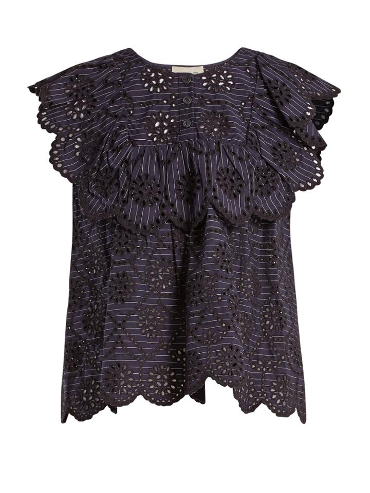 Sea Dasha Broderie-anglaise Striped Cotton Top