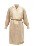 Matchesfashion.com Loewe - Anagram-embroidered Silk Shirt Dress - Womens - Beige