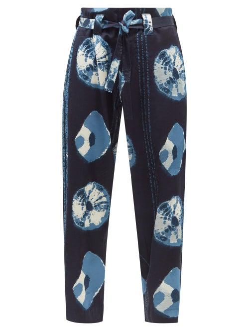 Nicholas Daley - Paperbag-waist Shibori-dyed Canvas Trousers - Mens - Blue
