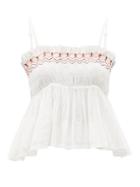 Ladies Beachwear Anaak - Rosa Embroidered Smocked Cotton-voile Top - Womens - White