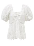 Ladies Beachwear Loveshackfancy - Prezia Lace-trimmed Cotton-voile Top - Womens - White