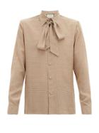 Matchesfashion.com Gucci - Pussy-bow Collar Geometric Gg-print Silk Shirt - Mens - Beige