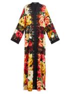Matchesfashion.com Dolce & Gabbana - Peony Print Lace Trim Silk Blend Coat - Womens - Black Multi