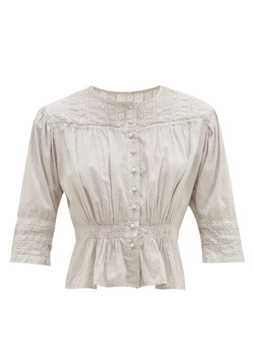 Matchesfashion.com Mimi Prober - Barton Lace-trimmed Organic-cotton Blouse - Womens - Grey Multi