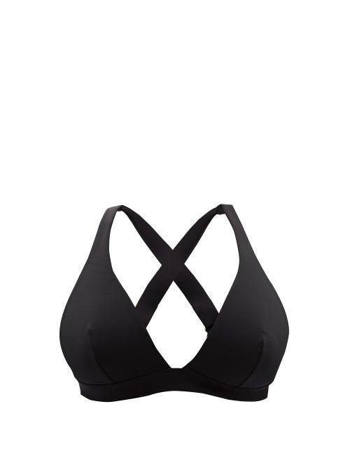 Ladies Beachwear Form And Fold - The Tri Crossover-back D-g Bikini Top - Womens - Black