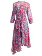 Matchesfashion.com Preen By Thornton Bregazzi - Helen Asymmetric Hem Silk Blend Dress - Womens - Red Multi