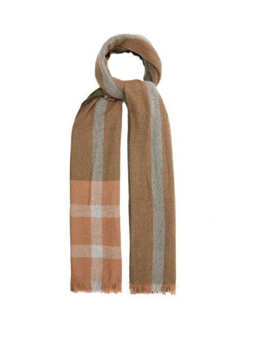 Matchesfashion.com Brunello Cucinelli - Jacquard Stripe And Check Cashmere Scarf - Mens - Brown