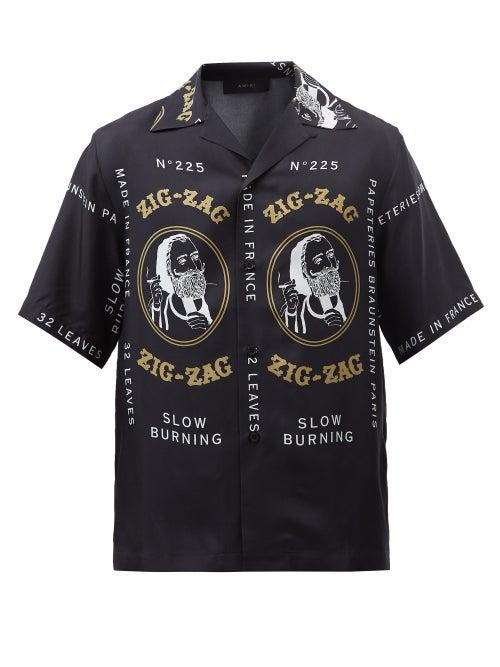 Amiri - X Zig-zag Printed Silk-twill Shirt - Mens - Black
