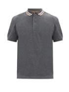 Matchesfashion.com Brunello Cucinelli - Striped-collar Cotton-piqu Polo Shirt - Mens - Dark Grey