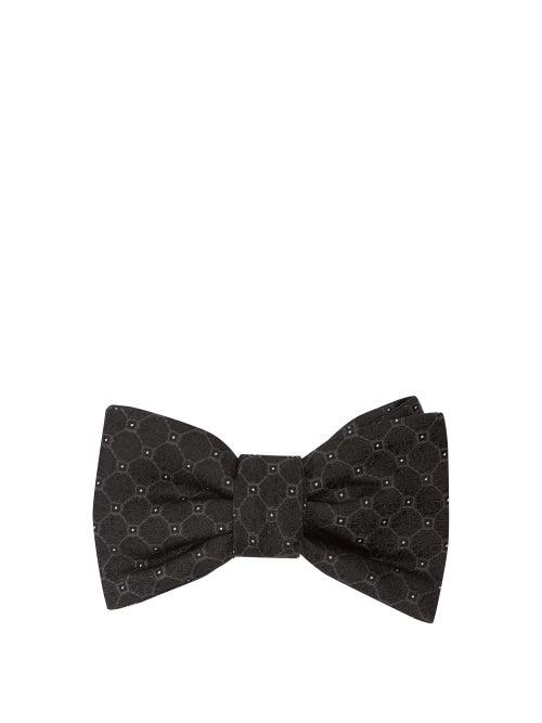 Matchesfashion.com Alexander Mcqueen - Honeycomb-jacquard Silk Bow Tie - Mens - Dark Grey