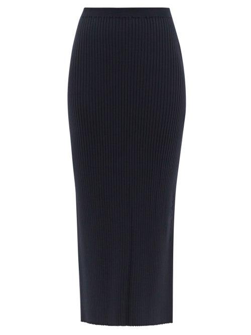 Ladies Rtw Mm6 Maison Margiela - Rib-knitted Pencil Skirt - Womens - Navy