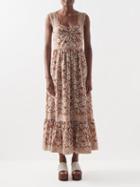 Gucci - Floral-print Lace-trimmed Twill Dress - Womens - Brown Multi