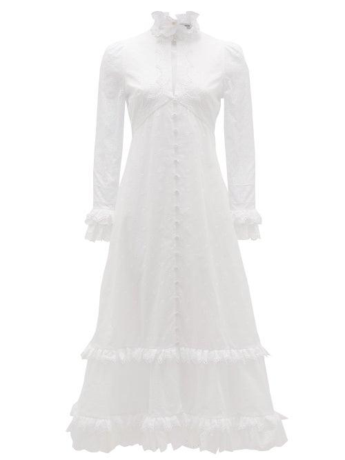 Matchesfashion.com Erdem - Miguella Cotton Broderie-anglaise Midi Dress - Womens - White
