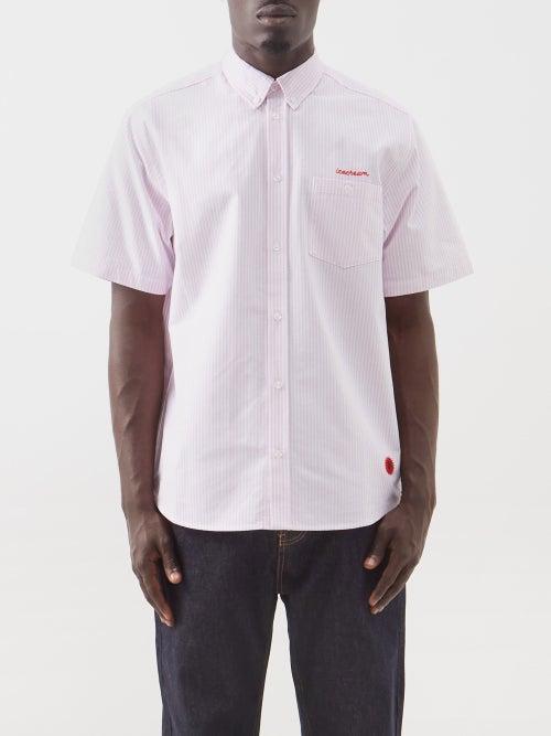 Icecream - Diner Logo-patch Striped Cotton Shirt - Mens - Red