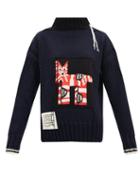 Matchesfashion.com La Fetiche - High-neck Fox-patch Wool Sweater - Womens - Navy Multi