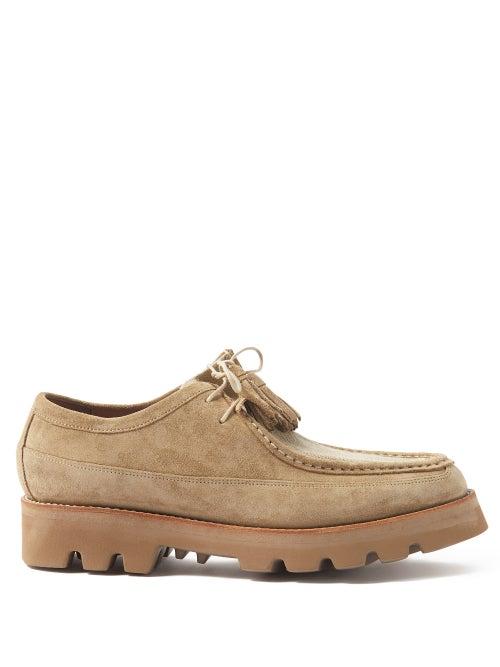 Grenson - Bennett Suede And Canvas Derby Shoes - Mens - Beige