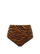 Matchesfashion.com Mara Hoffman - Lydia Tiger-jacquard High-rise Bikini Briefs - Womens - Brown Print