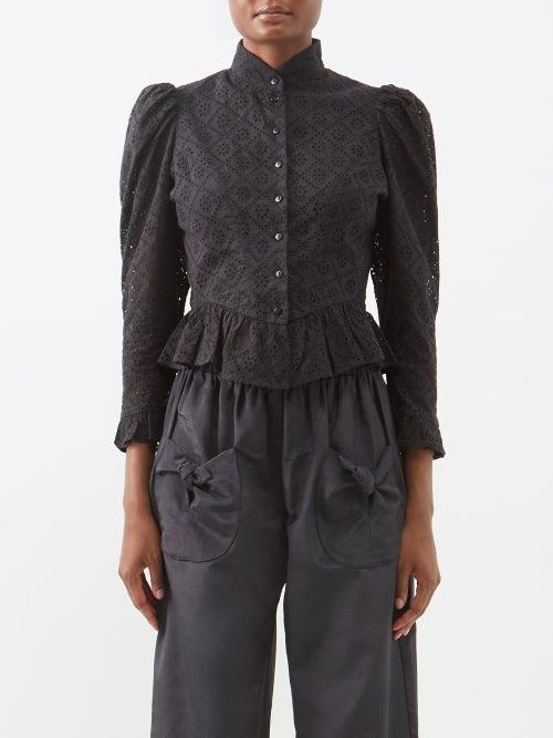 Batsheva - Grace Broderie-anglaise Cotton Blouse - Womens - Black